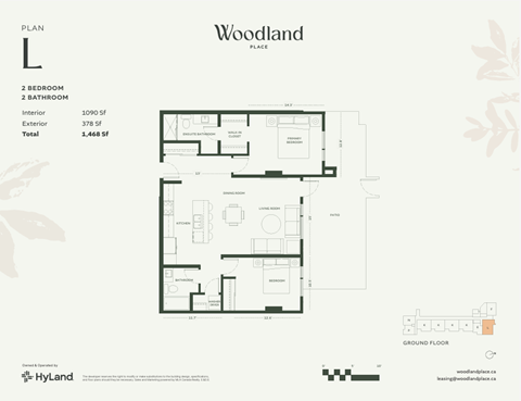 Floor plan for 2 beds, 2 baths, 1090 sqft